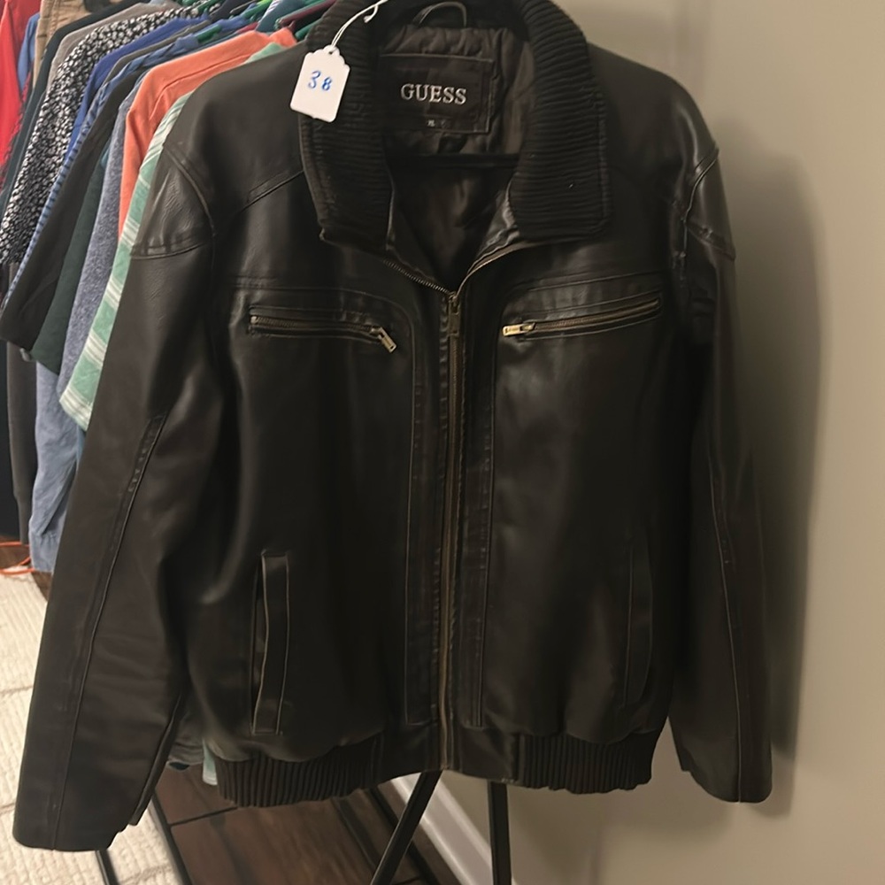 38. Guess Leather Bomber Winter Coat